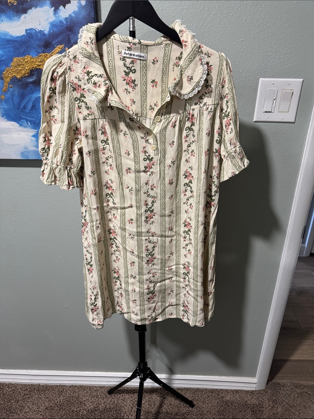 Reformation Cream Floral Stripe dress